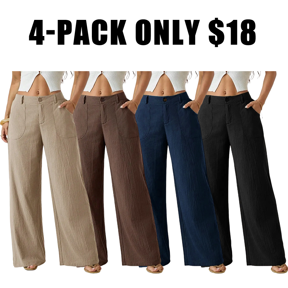 High Waist Wide Leg Beach Trousers With Pocket