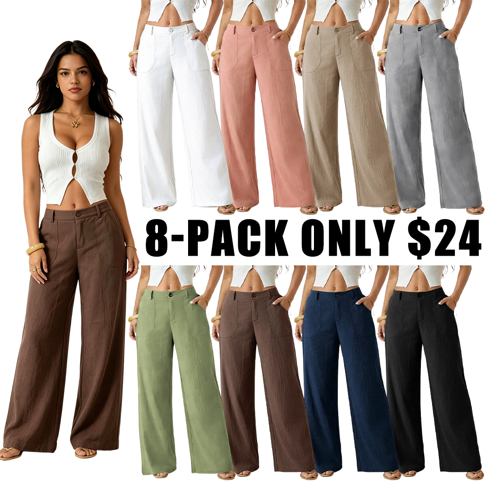 High Waist Wide Leg Beach Trousers With Pocket