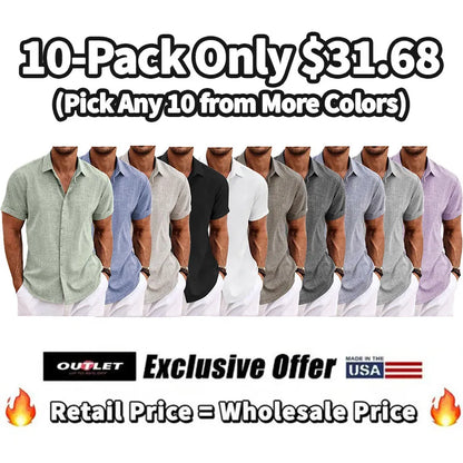 🔥Clearance Sale🔥Men's Linen Shirts Short Sleeve Casual Shirts Button Down Shirt for Men Beach Summer Wedding Shirt