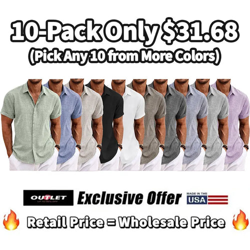🔥Clearance Sale🔥Men's Linen Shirts Short Sleeve Casual Shirts Button Down Shirt for Men Beach Summer Wedding Shirt