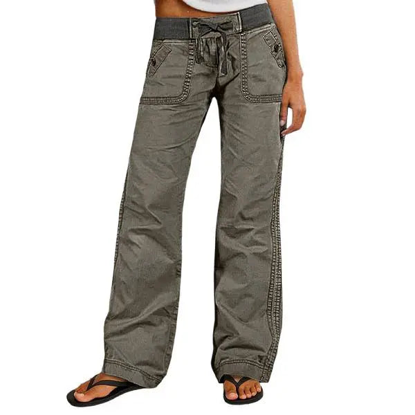 Solid Seam Detail Drawstring Mid Rise Straight Leg Pants High Stretch Fabric Women's Wear Minimalist Fit Basic Style Multiple Colors
