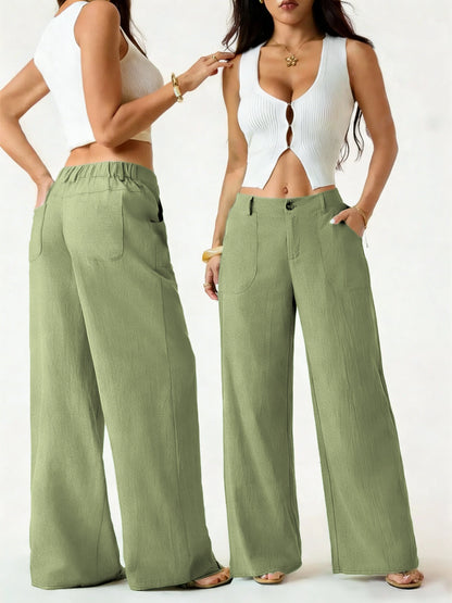 High Waist Wide Leg Beach Trousers With Pocket