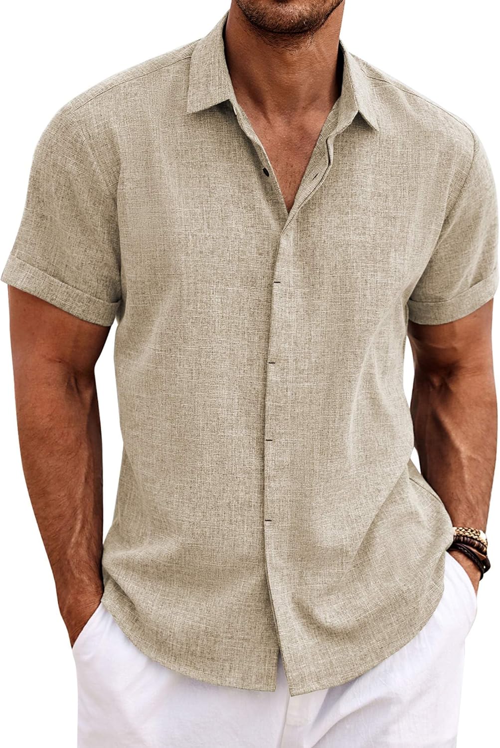 🔥Clearance Sale🔥Men's Linen Shirts Short Sleeve Casual Shirts Bu