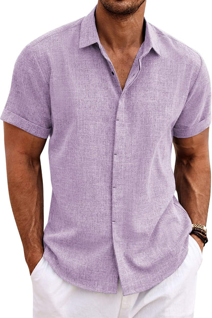 🔥Clearance Sale🔥Men's Linen Shirts Short Sleeve Casual Shirts Bu
