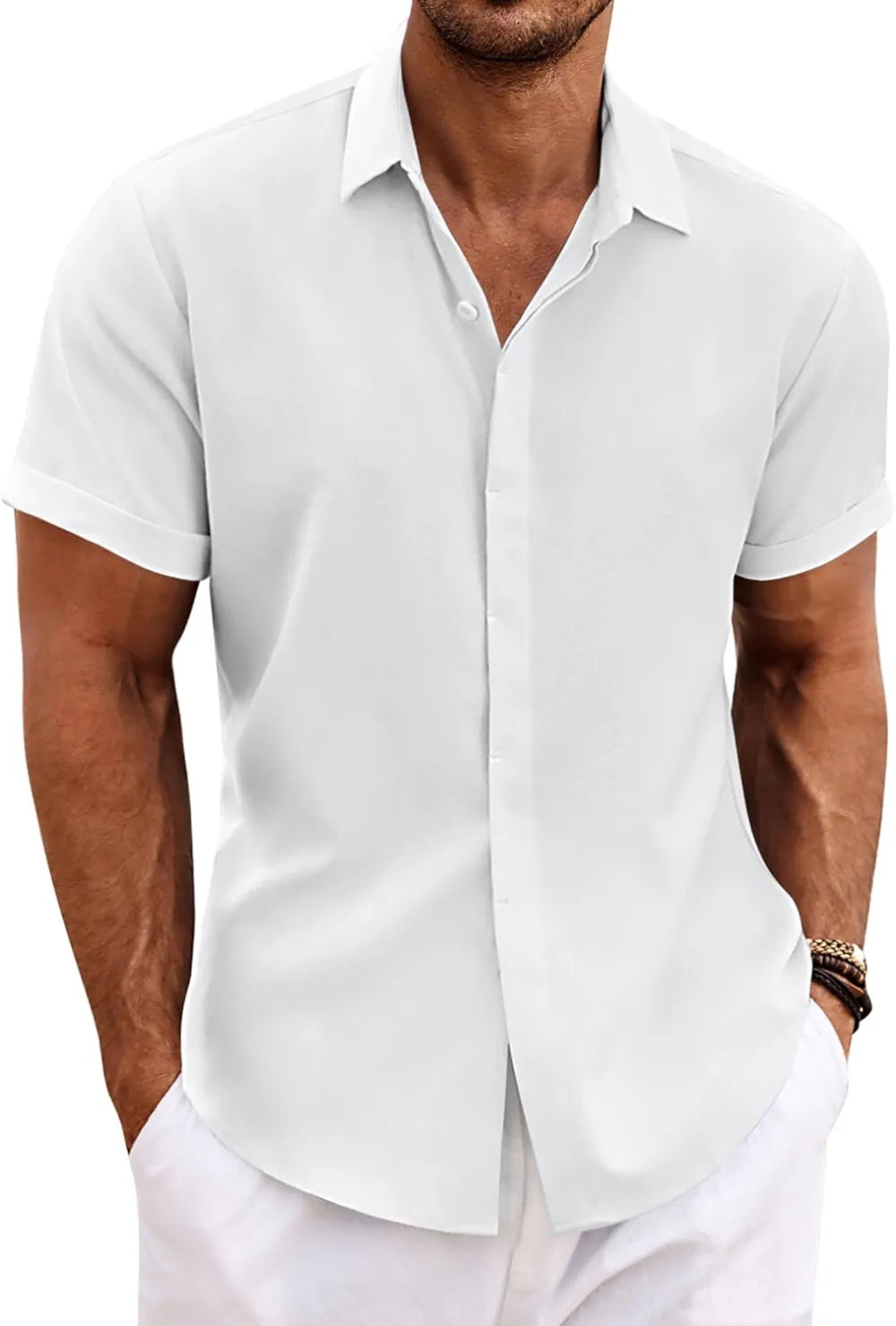 🔥Clearance Sale🔥Men's Linen Shirts Short Sleeve Casual Shirts Button Down Shirt for Men Beach Summer Wedding Shirt