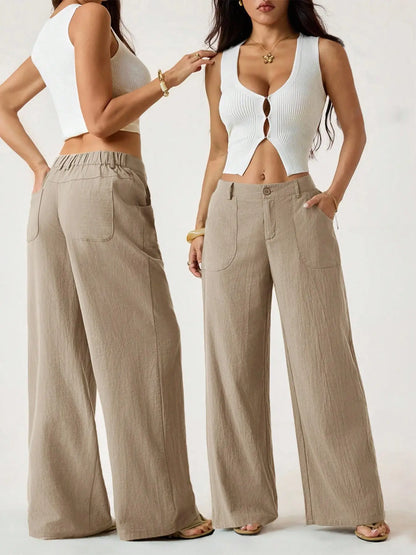 High Waist Wide Leg Beach Trousers With Pocket