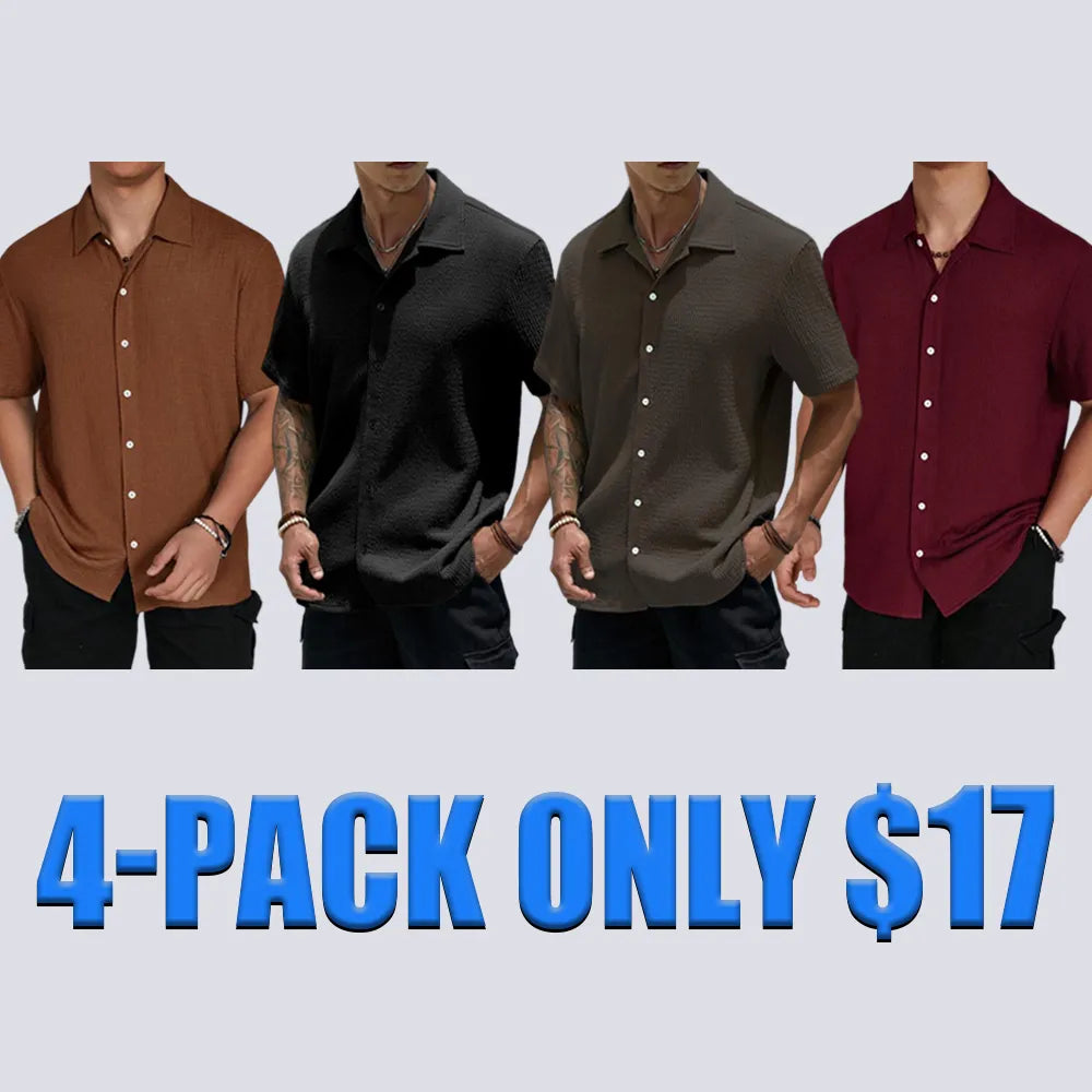 Men’s Textured Knit Button-Up Shirt – Casual Regular Fit, Summer Streetwear