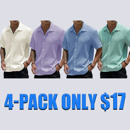 Men’s Textured Knit Button-Up Shirt – Casual Regular Fit, Summer Streetwear