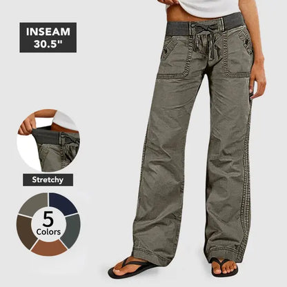 Solid Seam Detail Drawstring Mid Rise Straight Leg Pants High Stretch Fabric Women's Wear Minimalist Fit Basic Style Multiple Colors