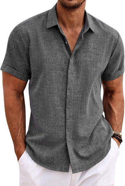 🔥Clearance Sale🔥Men's Linen Shirts Short Sleeve Casual Shirts Bu