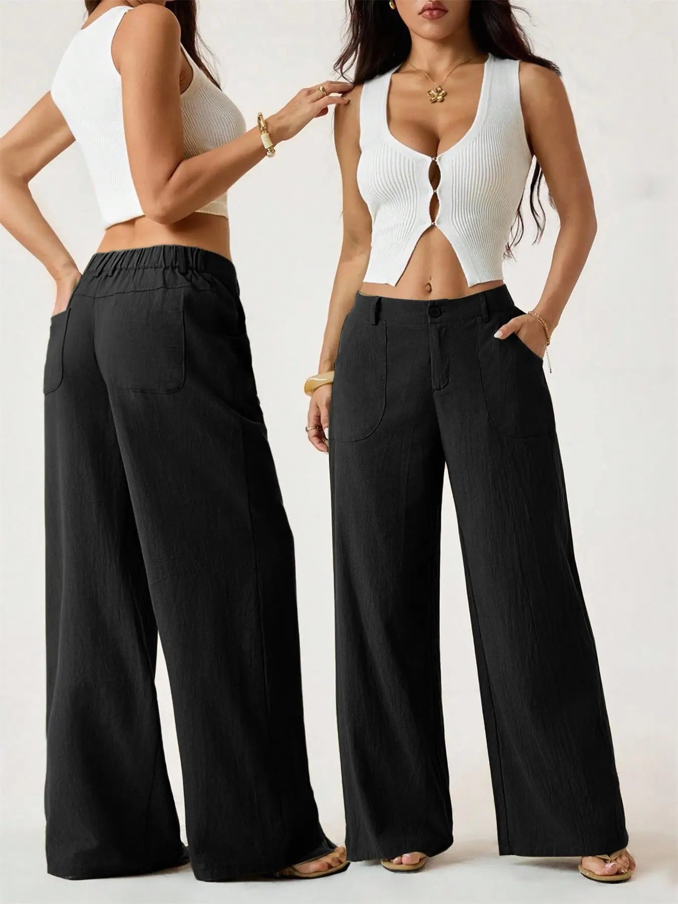 High Waist Wide Leg Beach Trousers With Pocket