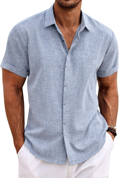 🔥Clearance Sale🔥Men's Linen Shirts Short Sleeve Casual Shirts Bu