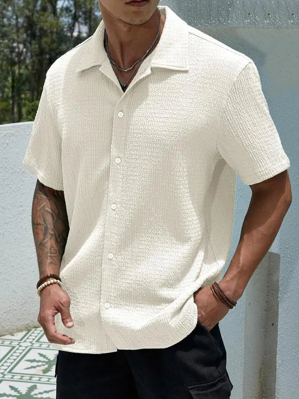Men’s Textured Knit Button-Up Shirt – Casual Regular Fit, Summer Streetwear