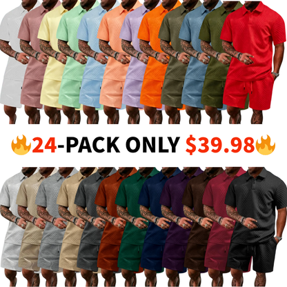 🔥Casual Summer Textured Polo Set