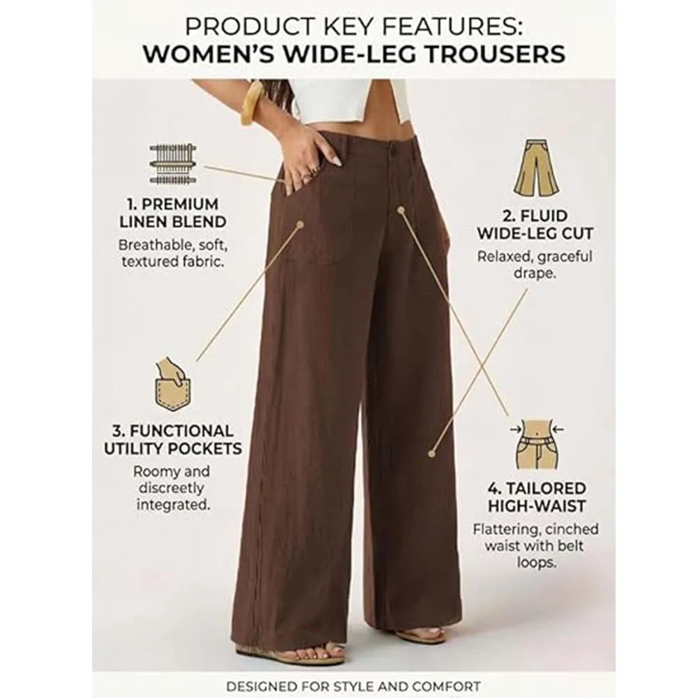 High Waist Wide Leg Beach Trousers With Pocket