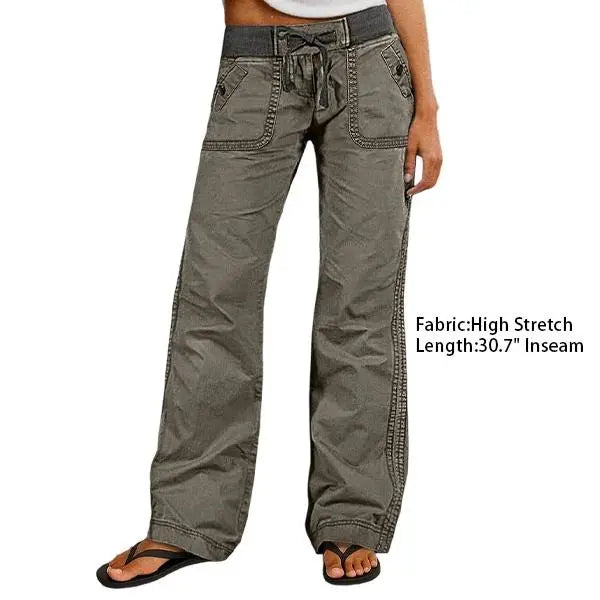 Solid Seam Detail Drawstring Mid Rise Straight Leg Pants High Stretch Fabric Women's Wear Minimalist Fit Basic Style Multiple Colors