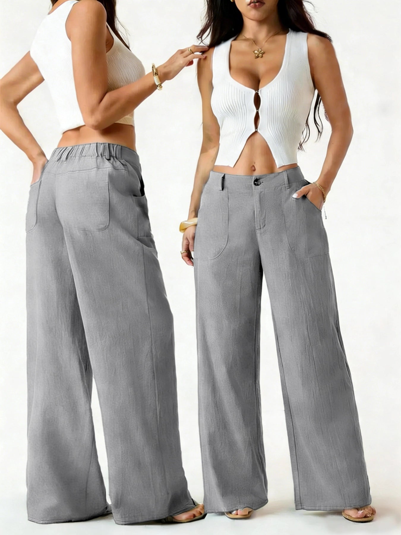 High Waist Wide Leg Beach Trousers With Pocket