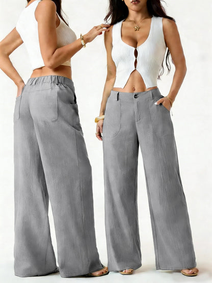 High Waist Wide Leg Beach Trousers With Pocket