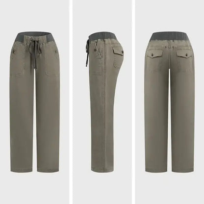 Solid Seam Detail Drawstring Mid Rise Straight Leg Pants High Stretch Fabric Women's Wear Minimalist Fit Basic Style Multiple Colors