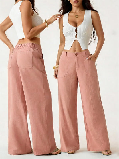 High Waist Wide Leg Beach Trousers With Pocket