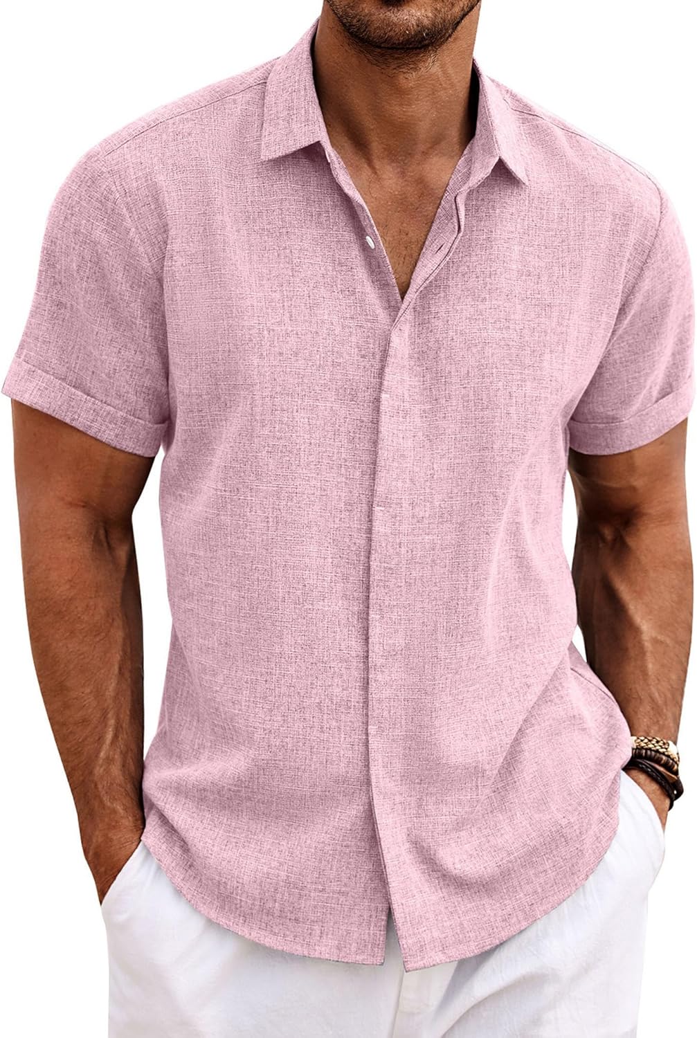 🔥Clearance Sale🔥Men's Linen Shirts Short Sleeve Casual Shirts Bu