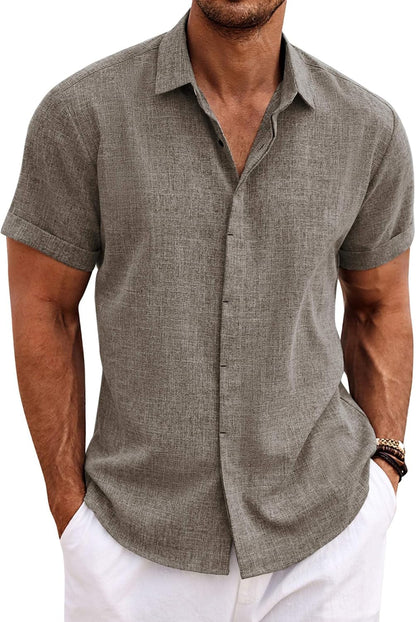 🔥Clearance Sale🔥Men's Linen Shirts Short Sleeve Casual Shirts Bu
