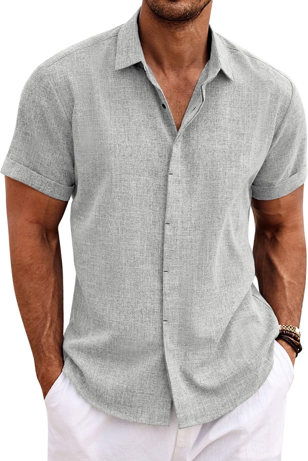 🔥Clearance Sale🔥Men's Linen Shirts Short Sleeve Casual Shirts Bu