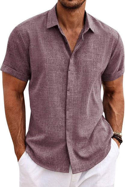 🔥Clearance Sale🔥Men's Linen Shirts Short Sleeve Casual Shirts Bu