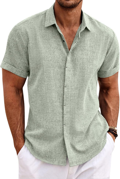 🔥Clearance Sale🔥Men's Linen Shirts Short Sleeve Casual Shirts Bu