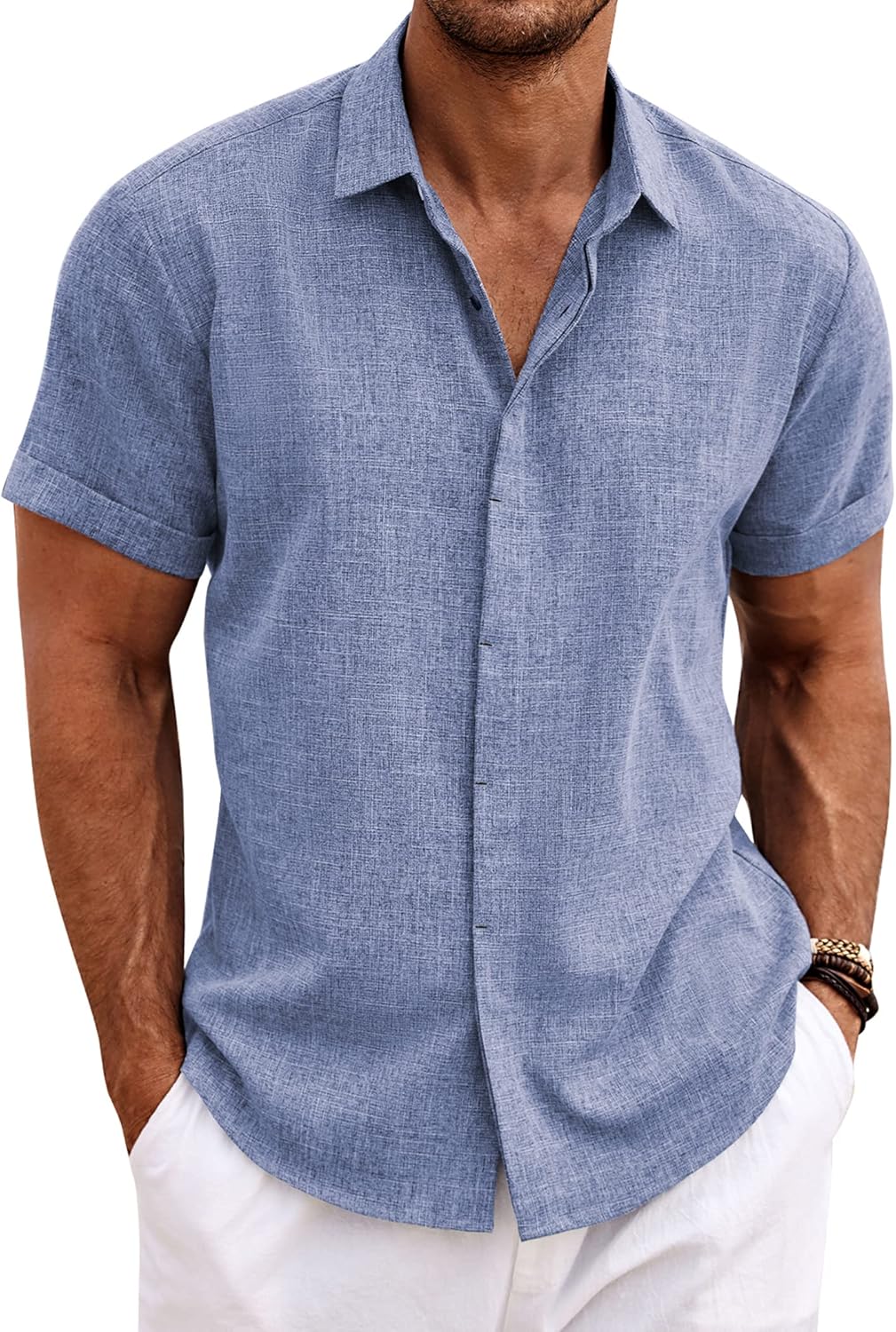 🔥Clearance Sale🔥Men's Linen Shirts Short Sleeve Casual Shirts Bu