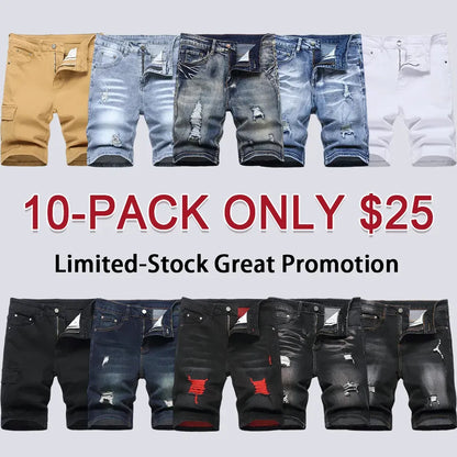 Men's Ripped Denim Shorts, Stretch, Distressed Street Style