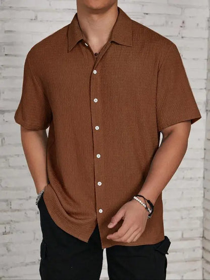 Men’s Textured Knit Button-Up Shirt – Casual Regular Fit, Summer Streetwear