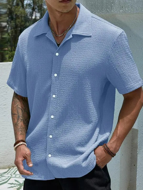 Men’s Textured Knit Button-Up Shirt – Casual Regular Fit, Summer Streetwear