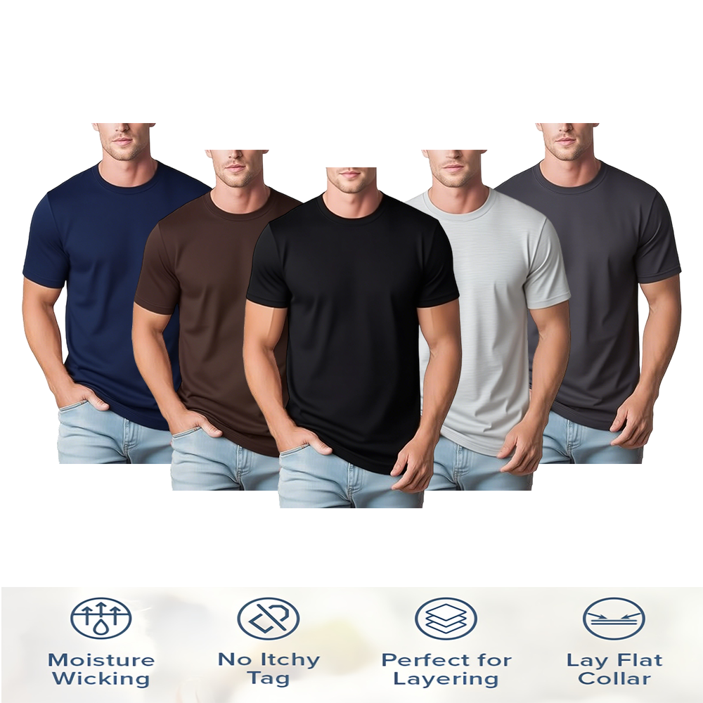 Men's Performance Crewneck T Shirts  – Stretchy, Moisture-Wicking