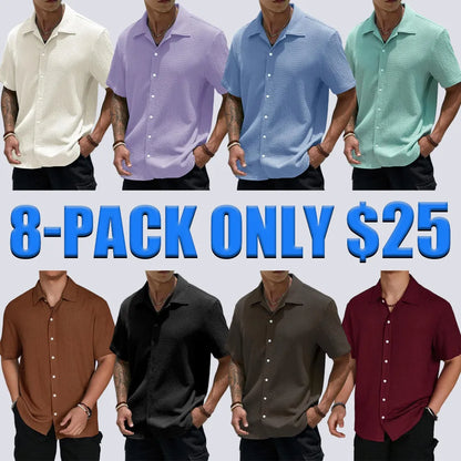 Men’s Textured Knit Button-Up Shirt – Casual Regular Fit, Summer Streetwear